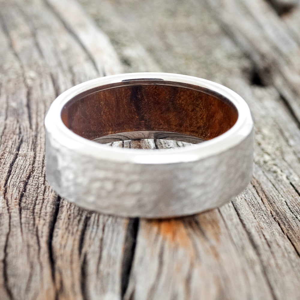 HAMMERED WEDDING BAND WITH IRONWOOD LINING-8
