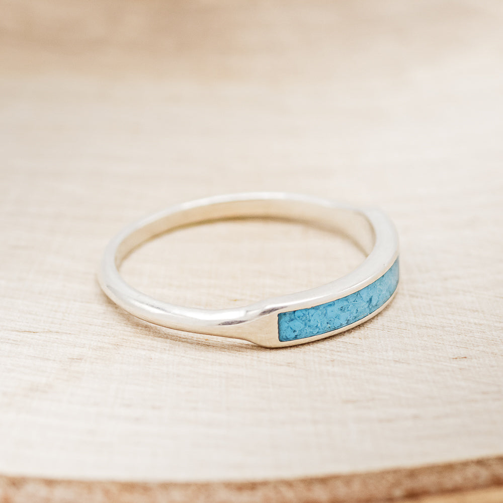 "AVA" - WOMEN'S STACKING WEDDING BAND WITH TURQUOISE INLAY-2