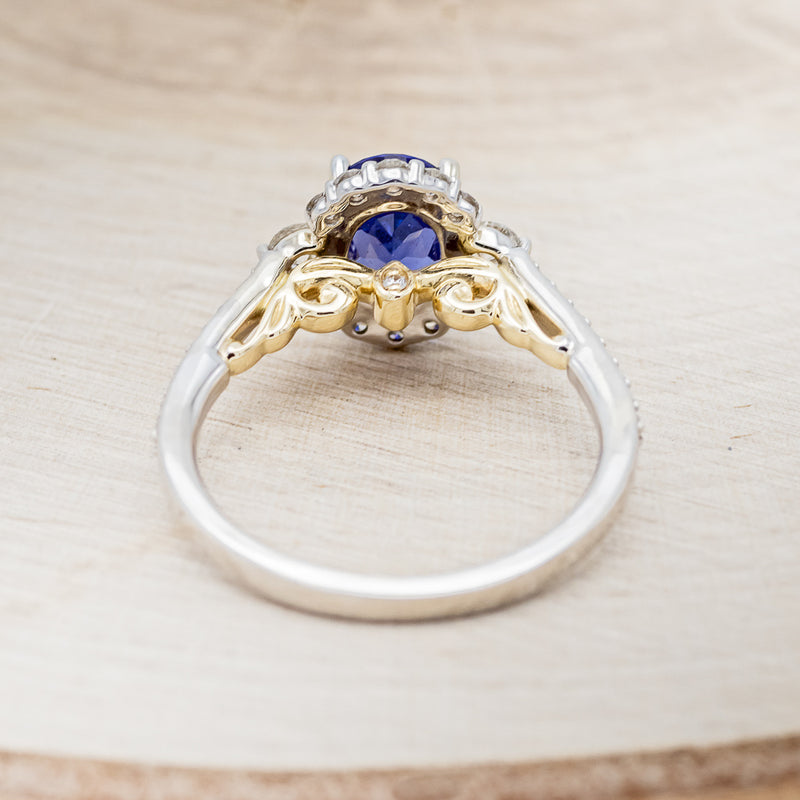 "OPHELIA" - OVAL LAB-GROWN SAPPHIRE ENGAGEMENT RING WITH DIAMOND ACCENTS