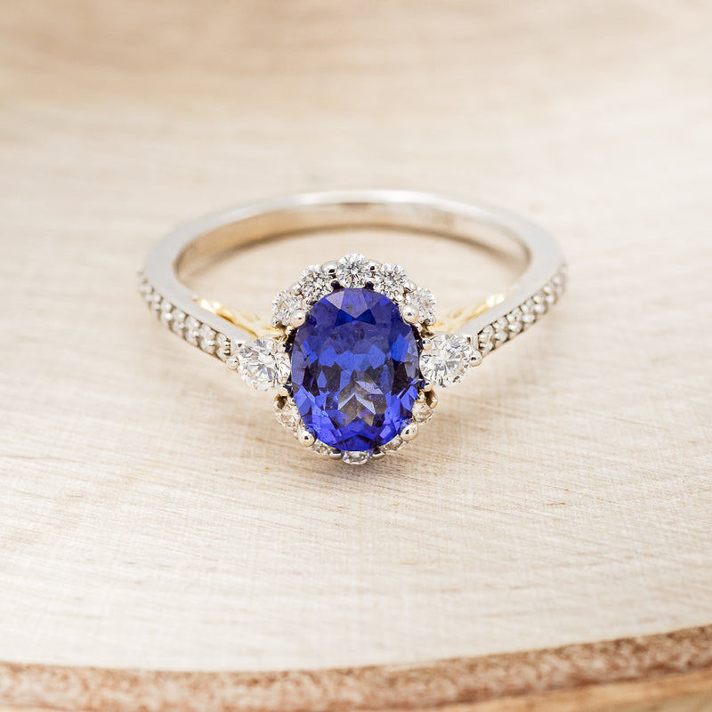 "OPHELIA" - OVAL LAB-GROWN SAPPHIRE ENGAGEMENT RING WITH DIAMOND ACCENTS