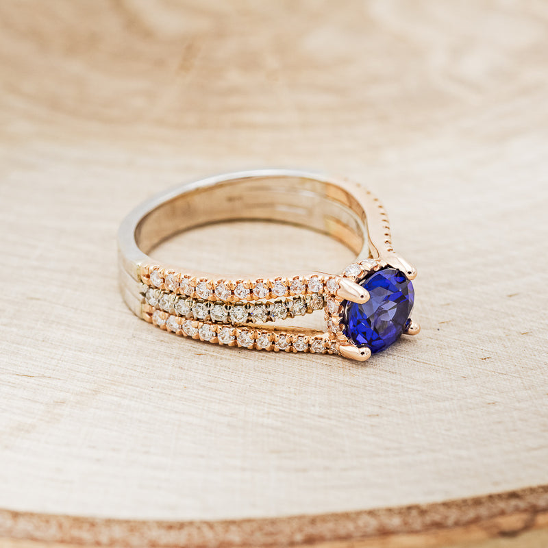 "ROXIE" - ROUND CUT LAB-GROWN SAPPHIRE ENGAGEMENT RING WITH DIAMOND ACCENTS-2