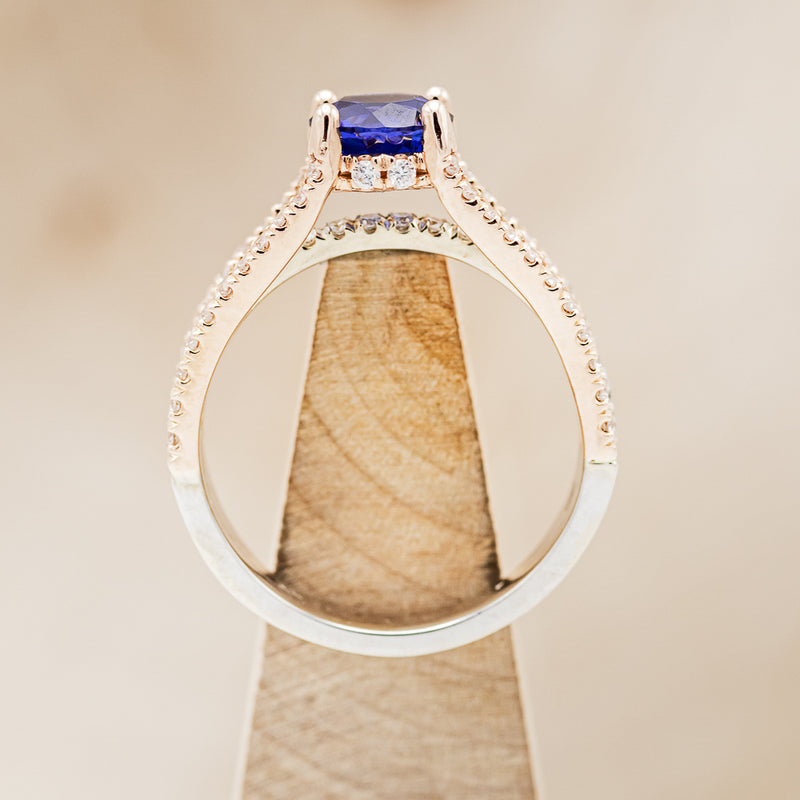 "ROXIE" - ROUND CUT LAB-GROWN SAPPHIRE ENGAGEMENT RING WITH DIAMOND ACCENTS-5