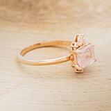 "AURAE" - EMERALD CUT ROSE QUARTZ ENGAGEMENT RING WITH DIAMOND ACCENTS