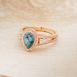 "SOFIA" - PEAR-SHAPED TURQUOISE ENGAGEMENT RING WITH DIAMOND HALO & ACCENTS-3