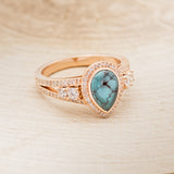 "SOFIA" - PEAR-SHAPED TURQUOISE ENGAGEMENT RING WITH DIAMOND HALO & ACCENTS-2