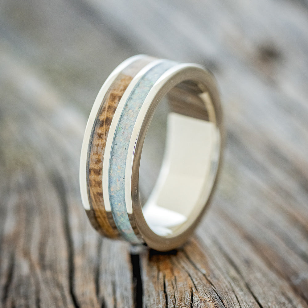 "MAVERICK" - ENGRAVED WEDDING BAND WITH CUSTOM INLAYS-2
