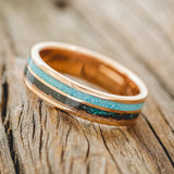 "DYAD" - TURQUOISE & PATINA COPPER WEDDING RING FEATURING A 14K GOLD BAND