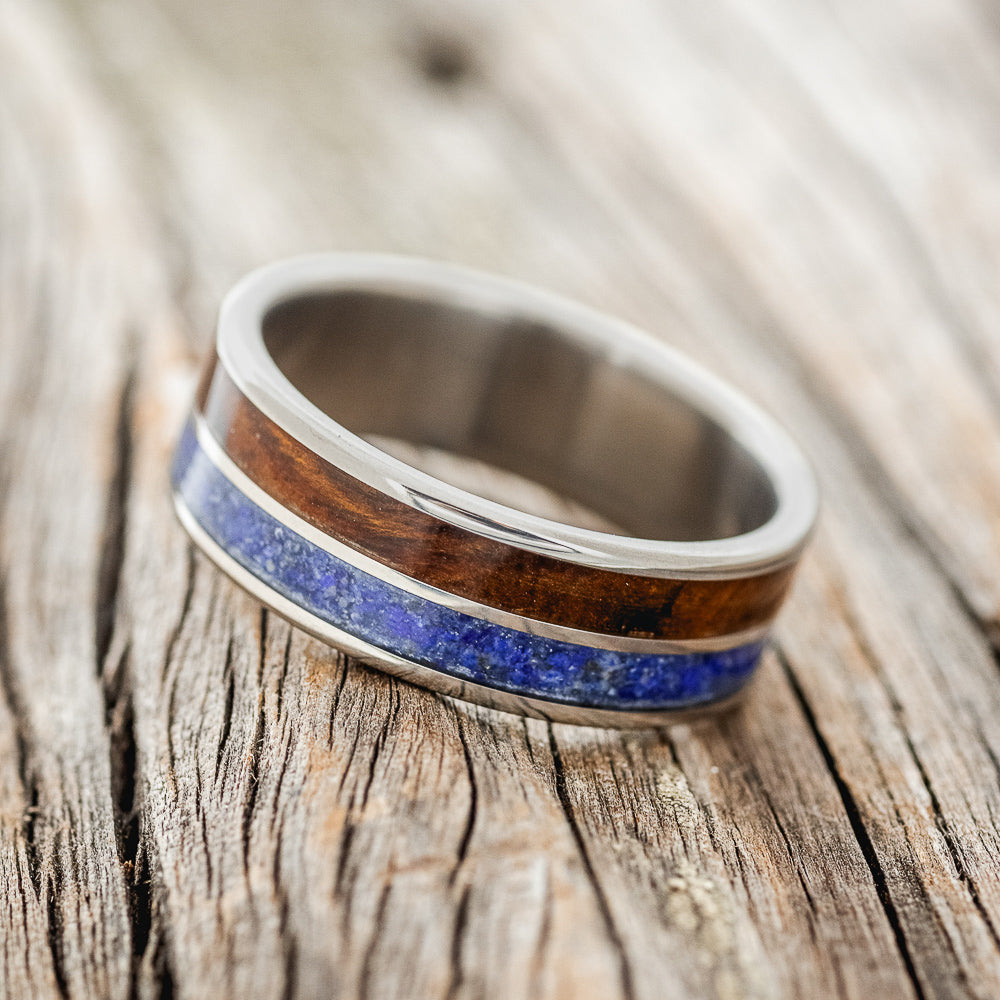 "DYAD" - IRONWOOD & LAPIS LAZULI WEDDING BAND-2