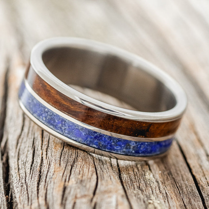 "DYAD" - IRONWOOD & LAPIS LAZULI WEDDING BAND-2
