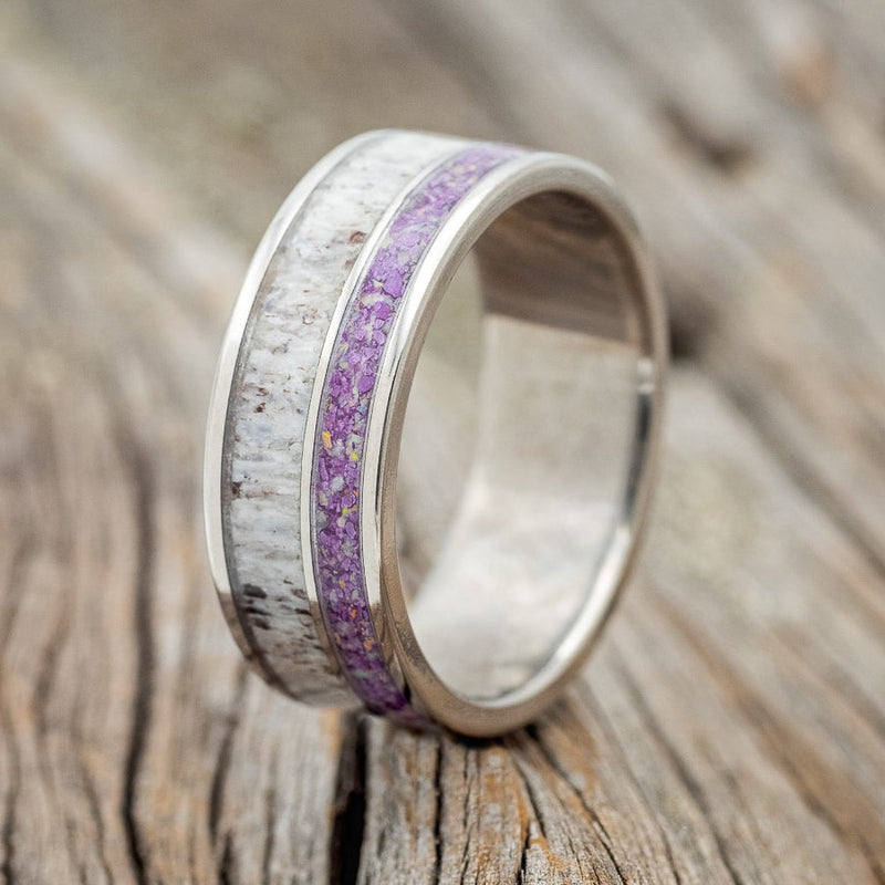 "RAPTOR" - ANTLER WITH SUGILITE & OPAL MIX WEDDING BAND-1