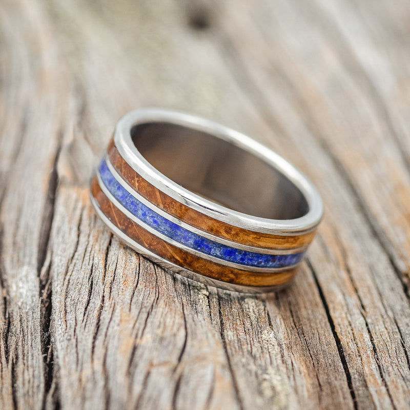 "RIO" - WHISKEY BARREL & LAPIS LAZULI WEDDING BAND - READY TO SHIP-2