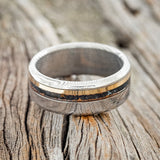 "CASTOR" - DAMASCUS STEEL BAND WITH PATINA COPPER & 14K GOLD INLAY
