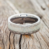 "APOLLO" - FACETED TUNGSTEN WEDDING BAND WITH FIRE & ICE OPAL INLAY - READY TO SHIP