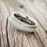 "APOLLO" - FACETED TUNGSTEN WEDDING BAND WITH FIRE & ICE OPAL INLAY - READY TO SHIP