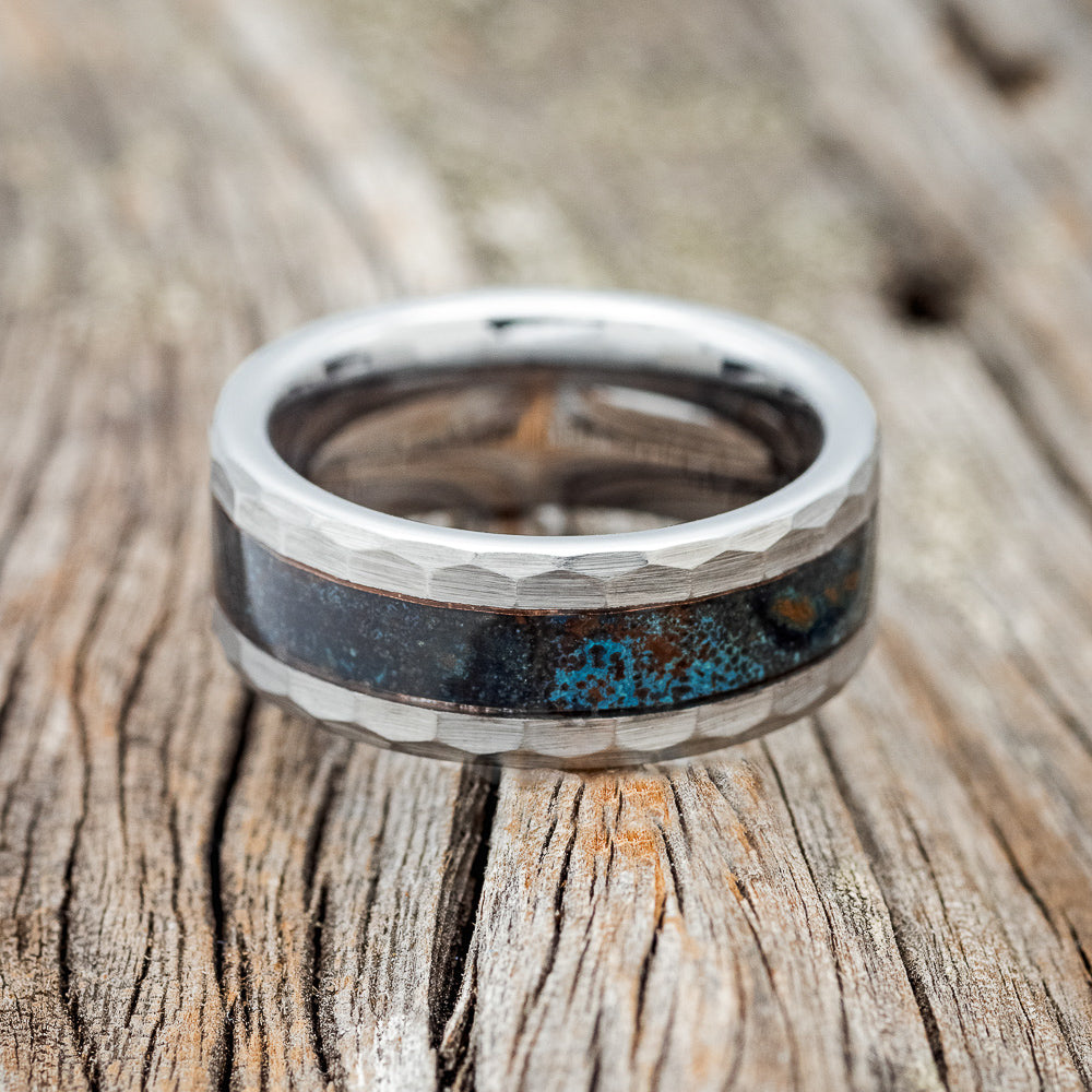 PATINA COPPER WEDDING BAND FEATURING A FACETED TUNGSTEN BAND-3