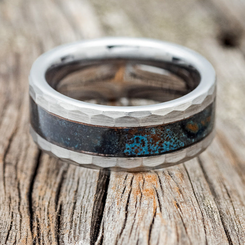 PATINA COPPER WEDDING BAND FEATURING A FACETED TUNGSTEN BAND-3