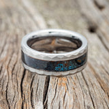PATINA COPPER WEDDING BAND FEATURING A FACETED TUNGSTEN BAND