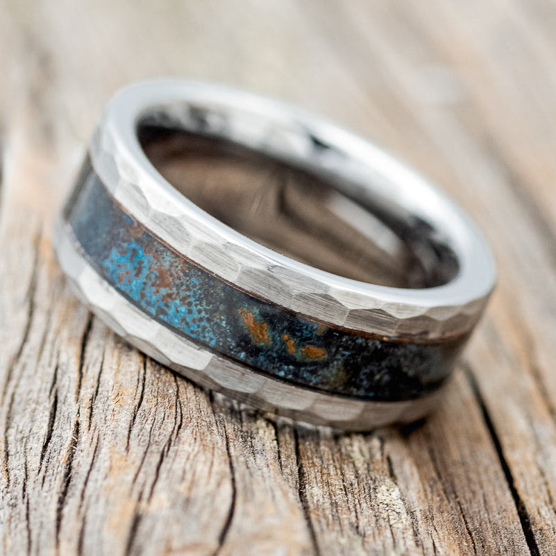 PATINA COPPER WEDDING BAND FEATURING A FACETED TUNGSTEN BAND-2
