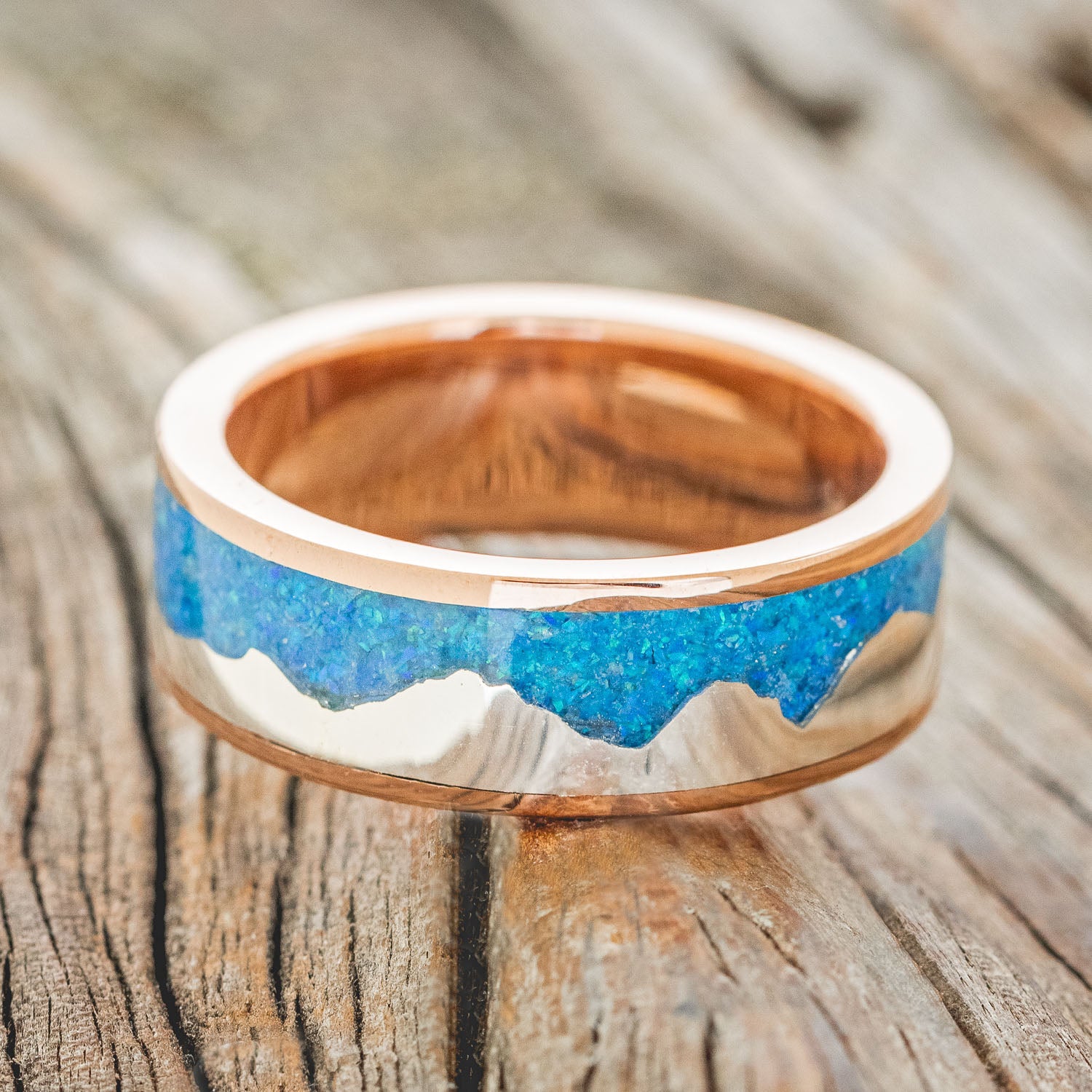 "HELIOS" - BLUE OPAL WITH SILVER MOUNTAIN RANGE WEDDING BAND-15