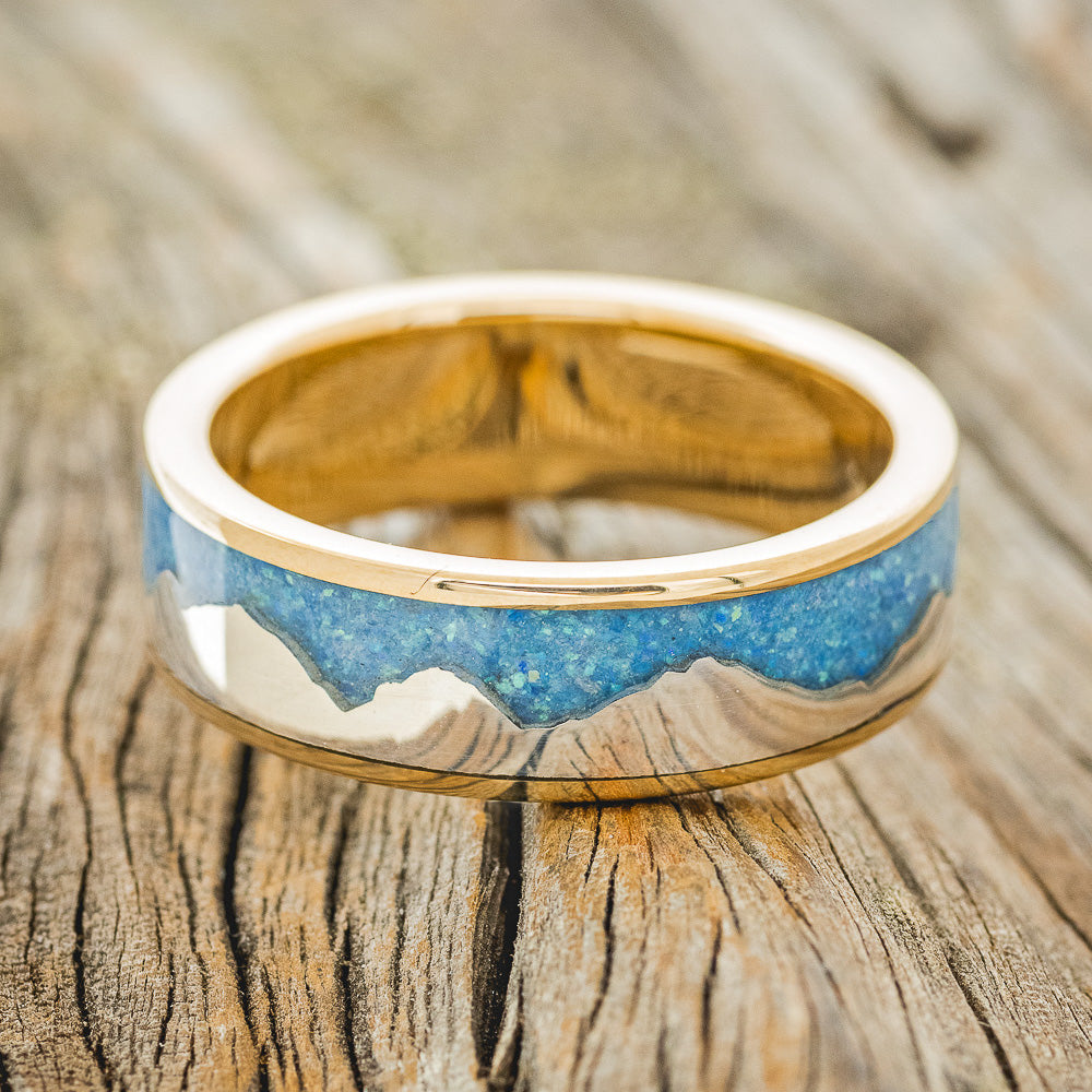 "HELIOS" - BLUE OPAL WITH SILVER MOUNTAIN RANGE WEDDING BAND-12