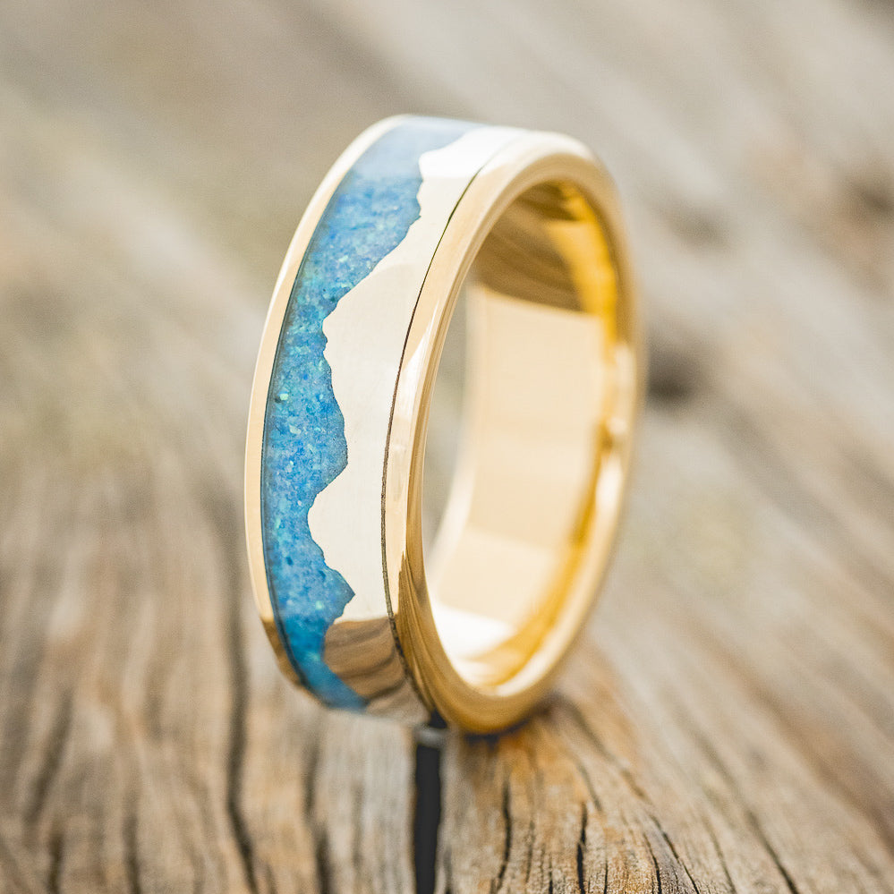 "HELIOS" - BLUE OPAL WITH SILVER MOUNTAIN RANGE WEDDING BAND-10