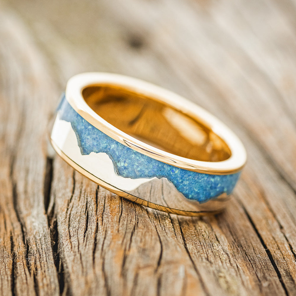 "HELIOS" - BLUE OPAL WITH SILVER MOUNTAIN RANGE WEDDING BAND-11