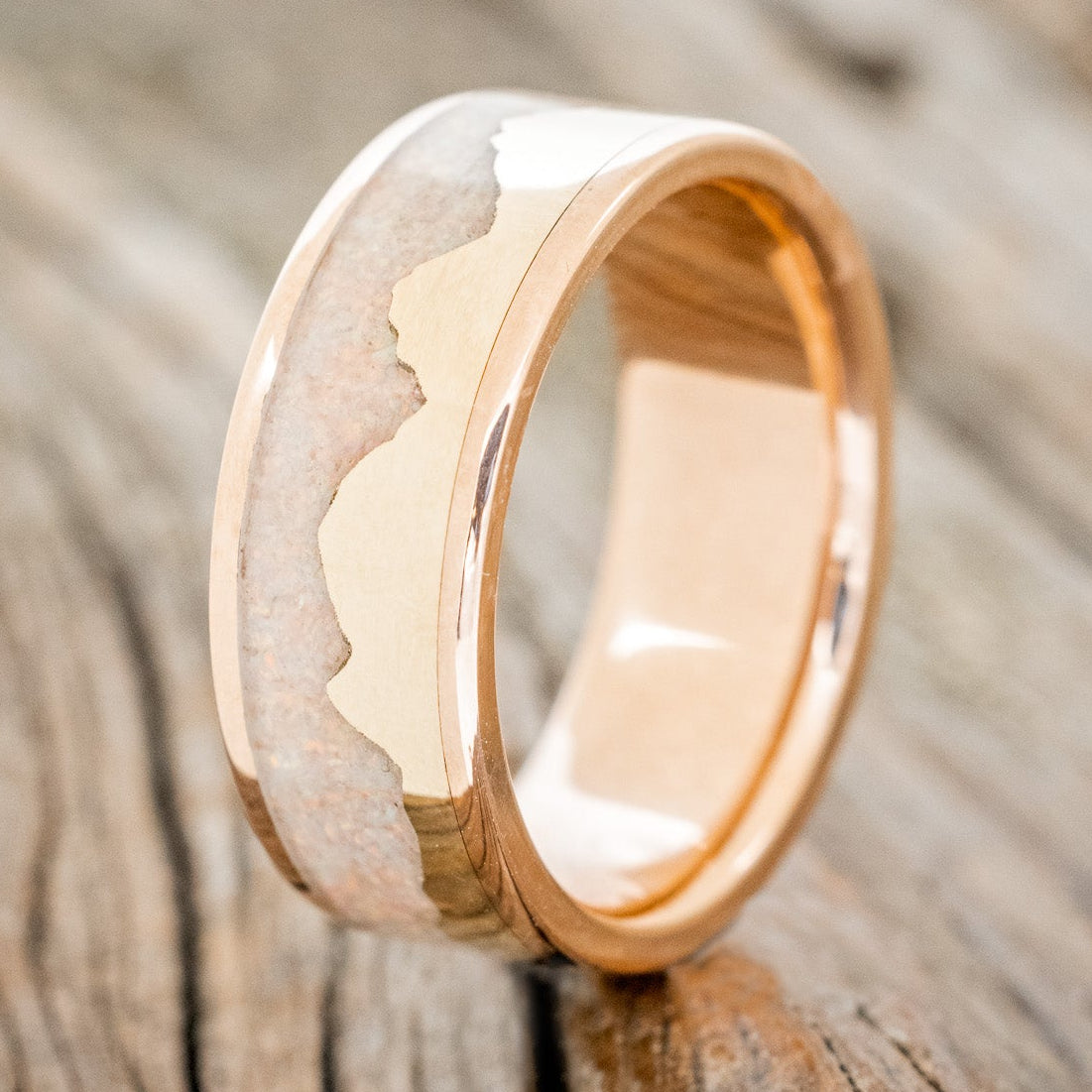 "HELIOS" - FIRE AND ICE OPAL & GOLD MOUNTAIN RANGE WEDDING RING FEATURING A 14K GOLD BAND-4
