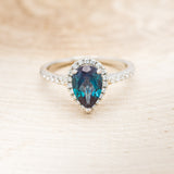 "RORY" - PEAR-SHAPED LAB-GROWN ALEXANDRITE ENGAGEMENT RING WITH DIAMOND HALO & ACCENTS