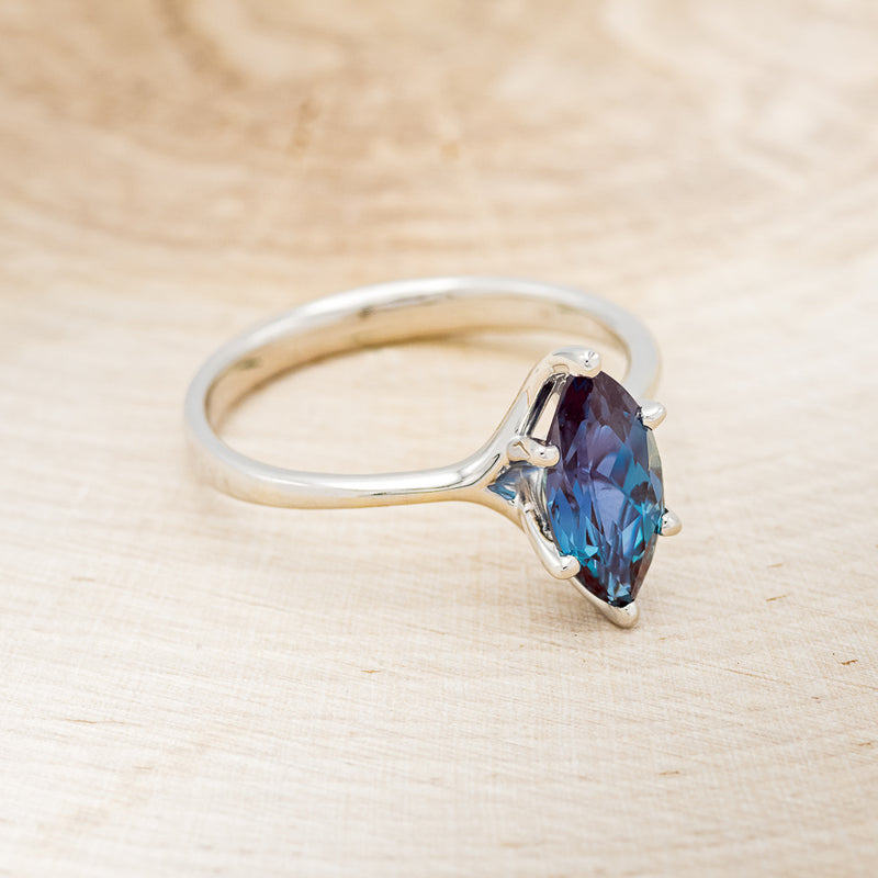 "TULIP" - MARQUISE LAB-GROWN ALEXANDRITE SOLITAIRE ENGAGEMENT RING-2