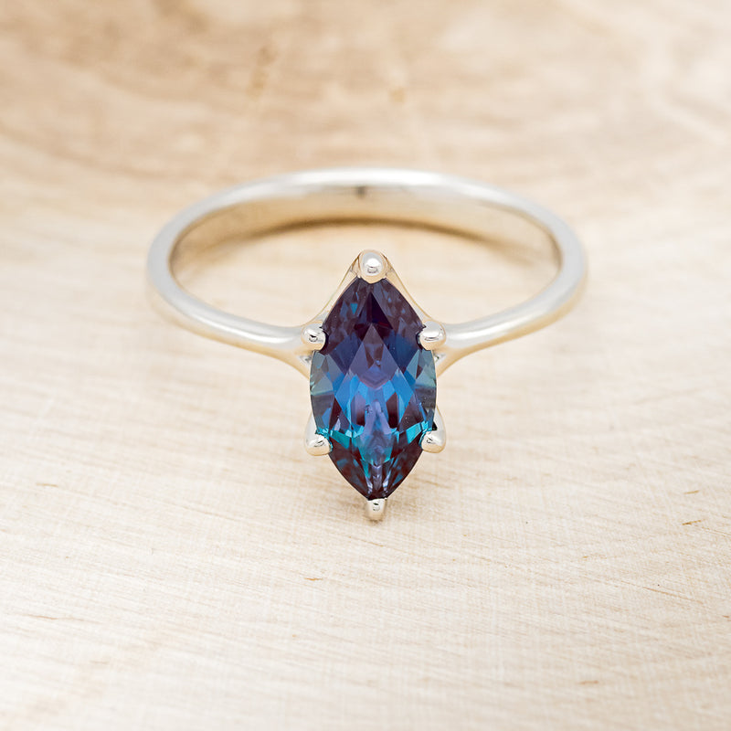 "TULIP" - MARQUISE LAB-GROWN ALEXANDRITE SOLITAIRE ENGAGEMENT RING