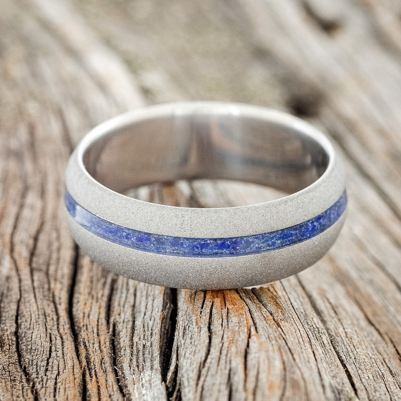 "VERTIGO" - DOMED LAPIS LAZULI WEDDING RING WITH A SANDBLASTED FINISH-3