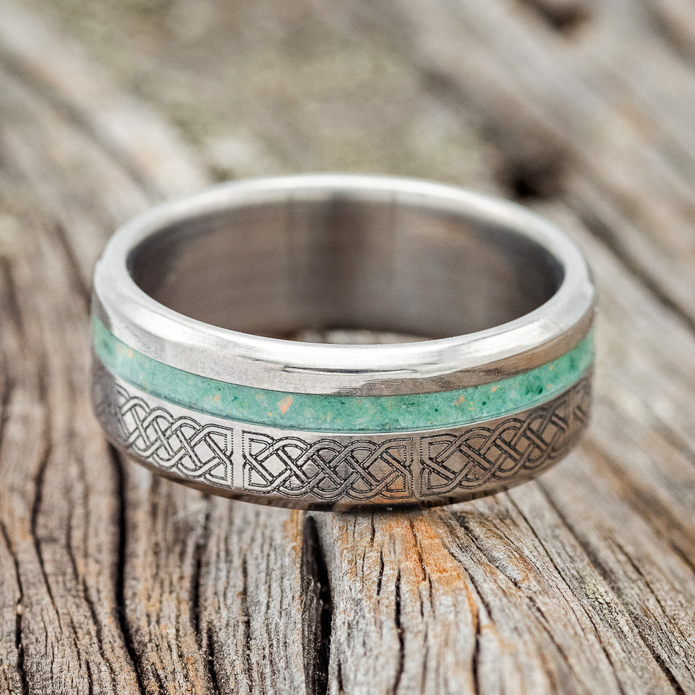 "VERTIGO" - CELTIC SAILOR'S KNOT ENGRAVED WITH MALACHITE & OPAL MIX WEDDING RING-3