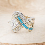 "HELIX" - PRINCESS CUT MOISSANITE ENGAGEMENT RING WITH DIAMOND ACCENTS, TURQUOISE INLAYS & DIAMOND TRACER-3