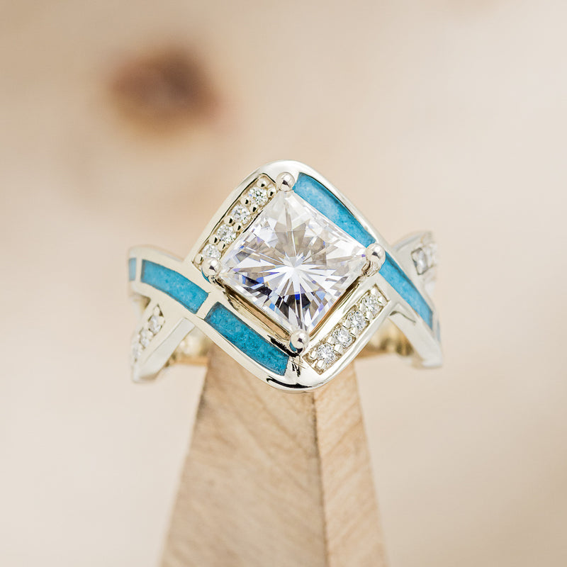 LINA - PRINCESS CUT MOISSANITE ENGAGEMENT RING WITH TURQUOISE RING G –  Staghead Designs