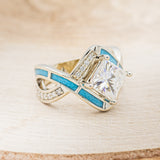 "HELIX" - PRINCESS CUT MOISSANITE ENGAGEMENT RING WITH DIAMOND ACCENTS, TURQUOISE INLAYS & DIAMOND TRACER-8