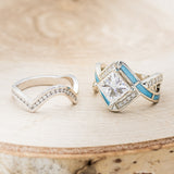 "HELIX" - PRINCESS CUT MOISSANITE ENGAGEMENT RING WITH DIAMOND ACCENTS, TURQUOISE INLAYS & DIAMOND TRACER-5