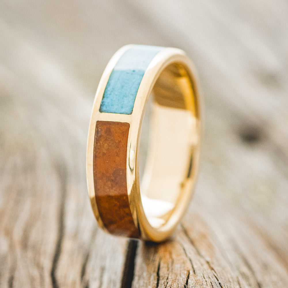 "JANUS" - TERRACOTTA & TURQUOISE SPLIT WEDDING BAND-4