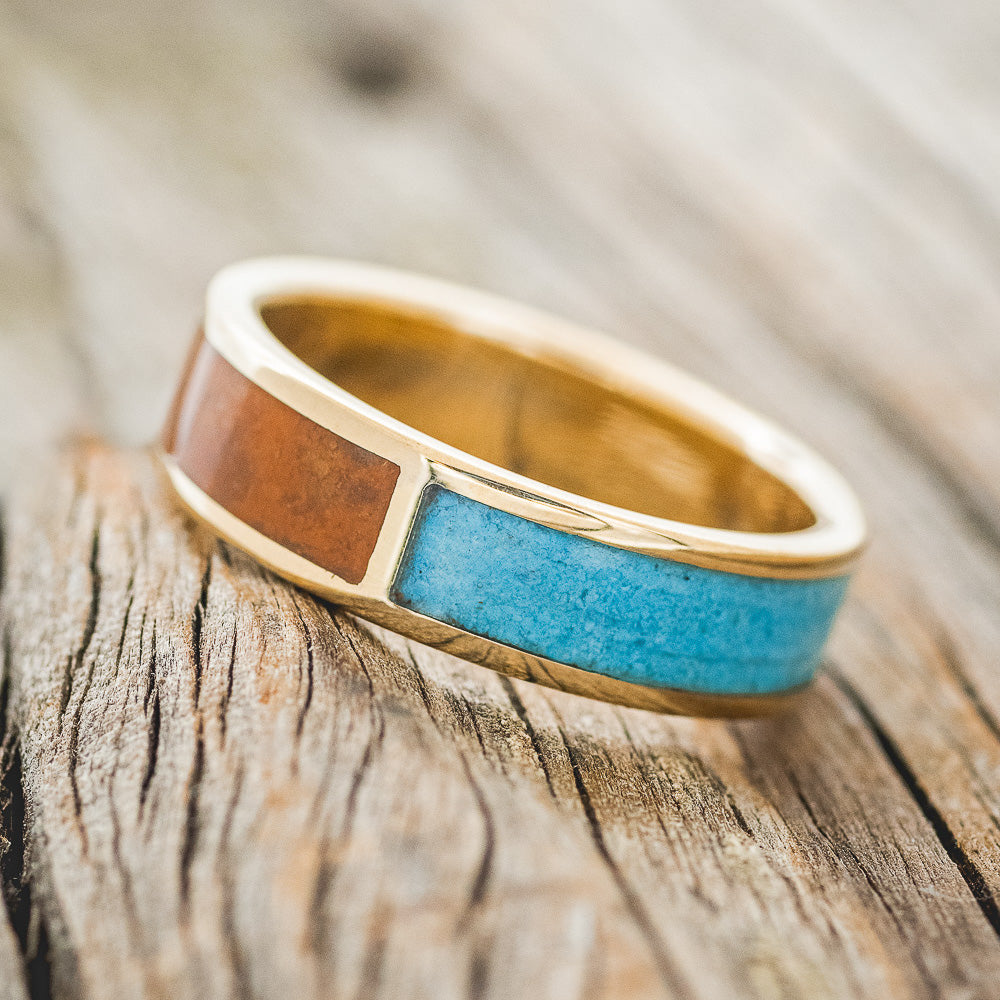 "JANUS" - TERRACOTTA & TURQUOISE SPLIT WEDDING BAND-6