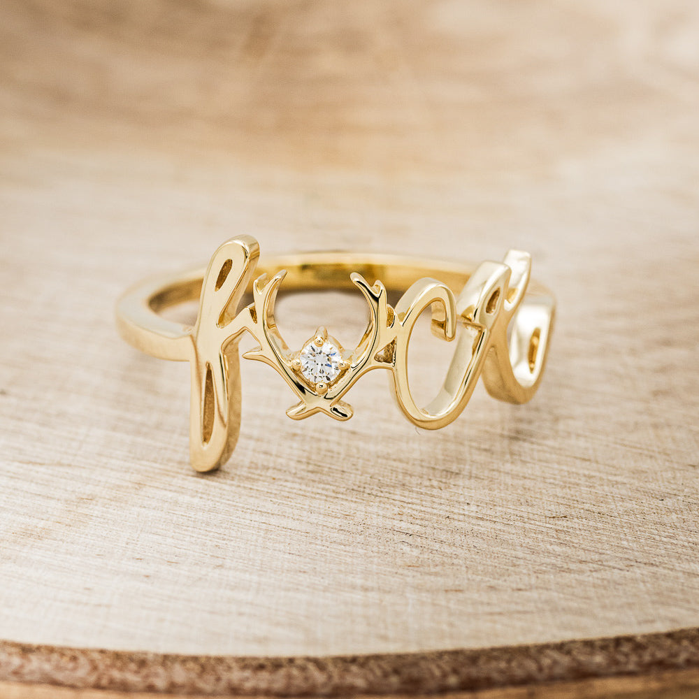 "EFFIE" - SCRIPT STYLE BREAST CANCER AWARENESS RING WITH A SINGLE DIAMOND ACCENT-4