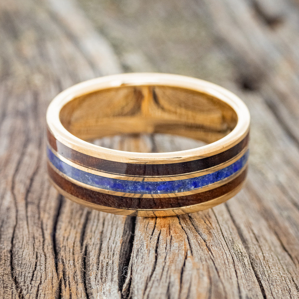 "RIO" - IRONWOOD & LAPIS LAZULI WEDDING RING FEATURING A 14K GOLD BAND-6