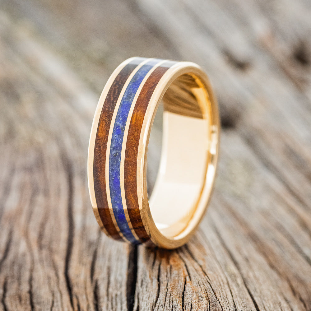 "RIO" - IRONWOOD & LAPIS LAZULI WEDDING RING FEATURING A 14K GOLD BAND-4