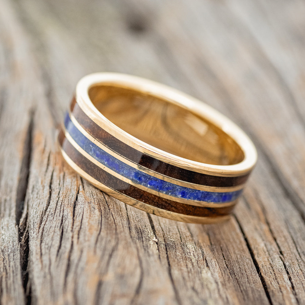 "RIO" - IRONWOOD & LAPIS LAZULI WEDDING RING FEATURING A 14K GOLD BAND-5