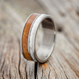 "RAPTOR" - WHISKEY BARREL OAK & ELK ANTLER WEDDING BAND - READY TO SHIP-1