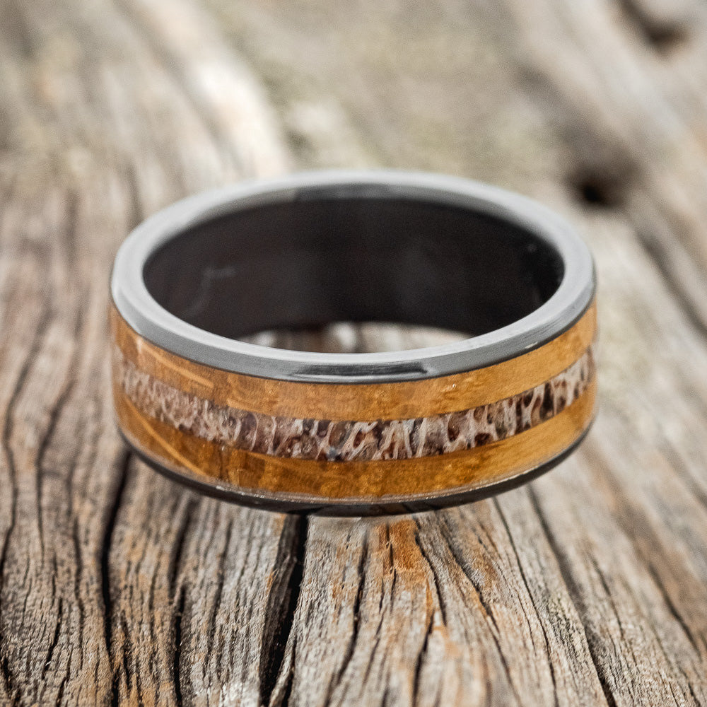 "RAINIER" - ANTLER & WHISKEY BARREL OAK WEDDING RING-6