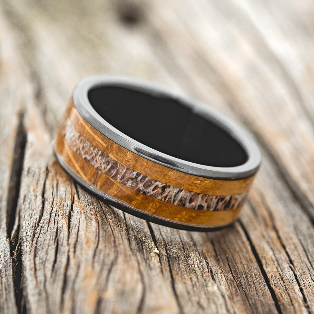 "RAINIER" - ANTLER & WHISKEY BARREL OAK WEDDING RING-5