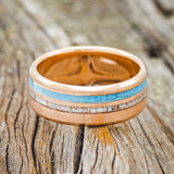 "COSMO" - TURQUOISE & ANTLER WEDDING RING WITH A BRUSHED 14K GOLD BAND-3