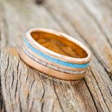 "COSMO" - TURQUOISE & ANTLER WEDDING RING WITH A BRUSHED 14K GOLD BAND-2