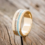 "COSMO" - TURQUOISE & ANTLER WEDDING RING WITH A BRUSHED 14K GOLD BAND