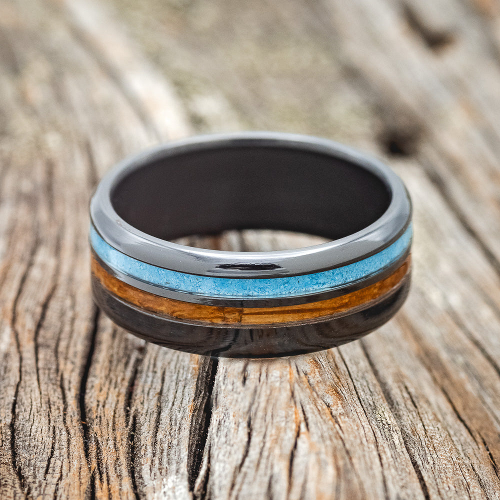 "COSMO" - WHISKEY BARREL OAK & TURQUOISE WEDDING BAND-6