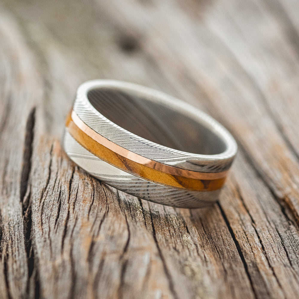 WHISKEY BARREL OAK & 14K GOLD INLAY WEDDING RING-2